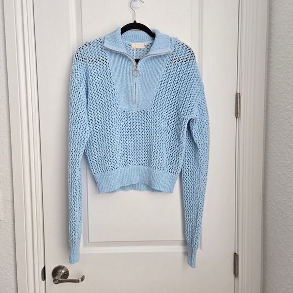 Monday Swimwear Lisbon Quarter Zip Sea Mist Petite Crochet Pullover Sweater L - Picture 2 of 8